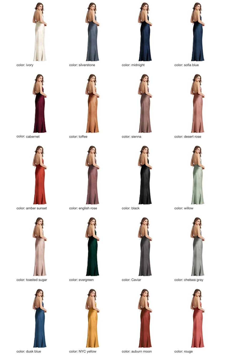 LB002 サテン ブライズメイド ロングドレス 20色