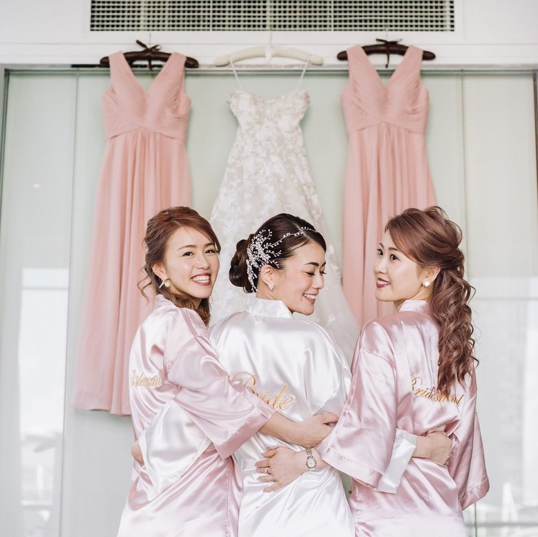 "Bride" embroidered bridal satin gown in 4 colors