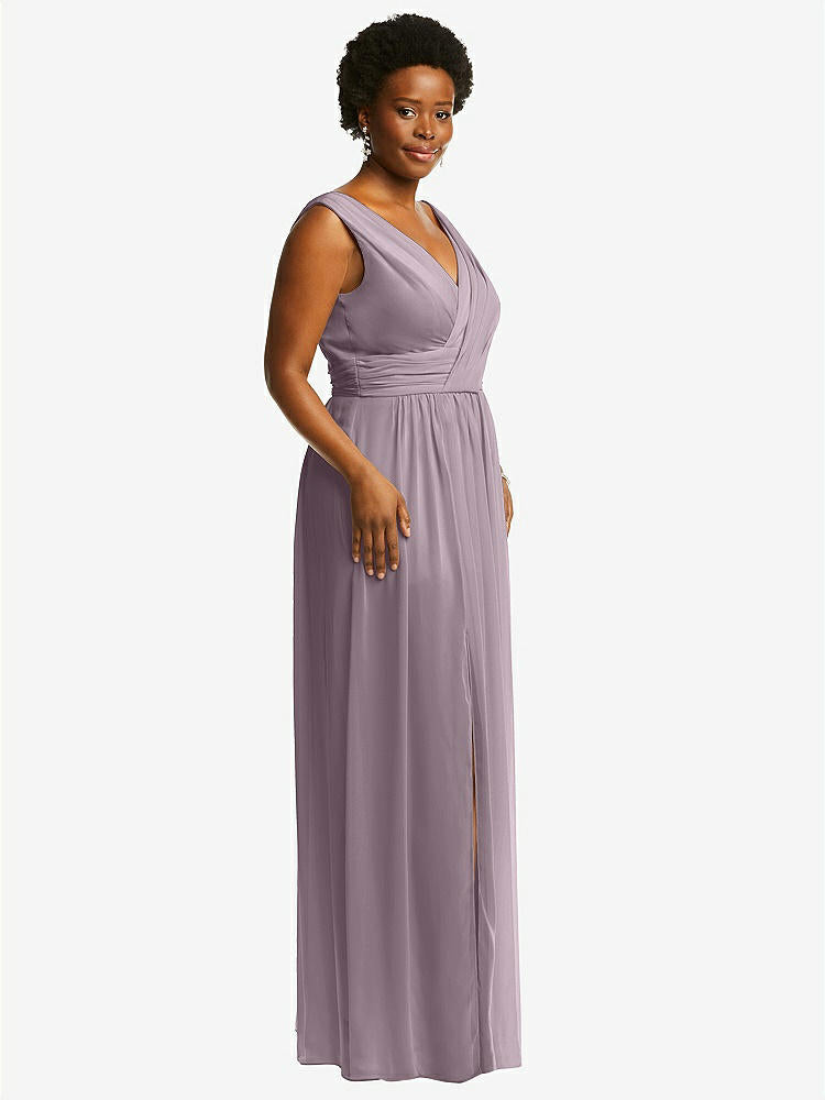 【NEW】【STYLE: 2894】ノースリーブ ドレープ シフォン マキシ ドレス 前面 スリット【COLOR: Lilac Dusk】【SIZE: 00-30W】