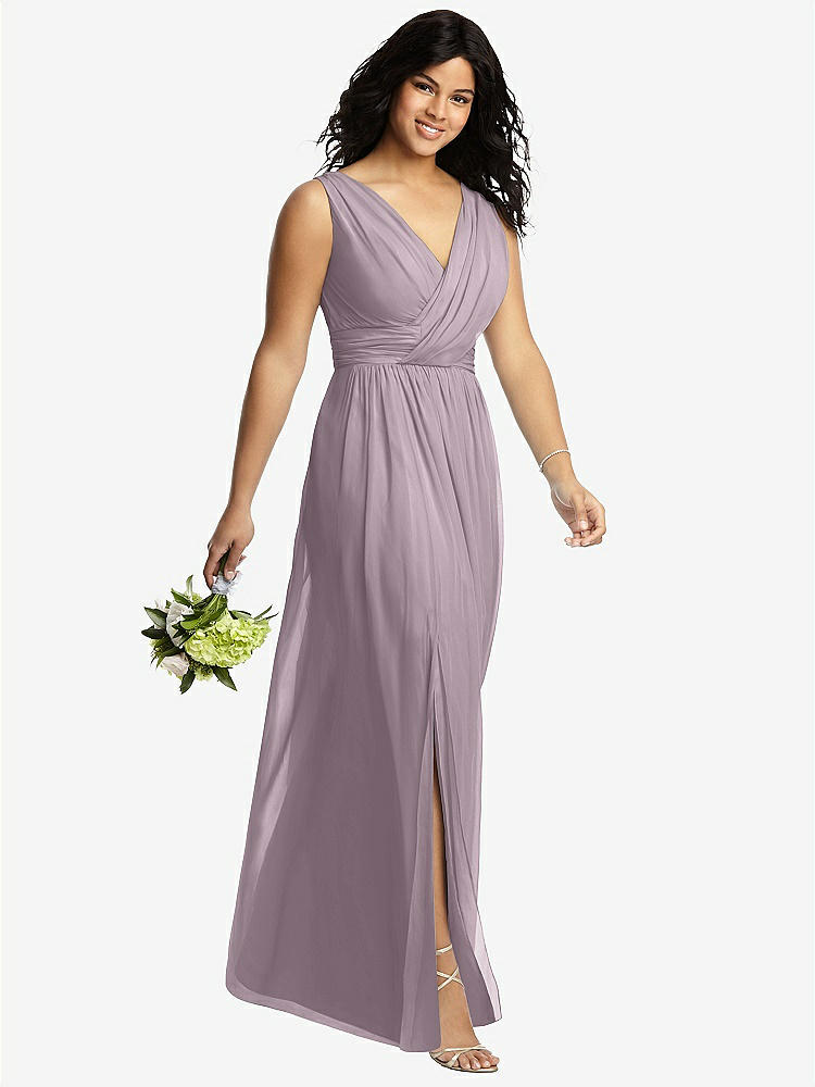 【NEW】【STYLE: 2894】ノースリーブ ドレープ シフォン マキシ ドレス 前面 スリット【COLOR: Lilac Dusk】【SIZE: 00-30W】