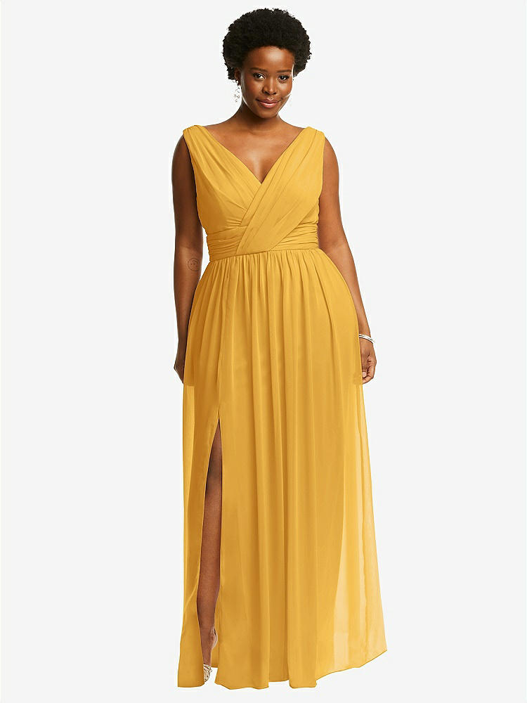 【NEW】【STYLE: 2894】ノースリーブ ドレープ シフォン マキシ ドレス 前面 スリット【COLOR: NYC Yellow】【SIZE: 00-30W】