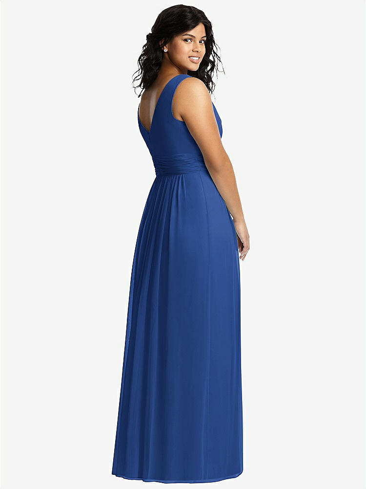 【STYLE: 2894】Sleeveless Draped Chiffon Maxi Dress with Front Slit【COLOR: Classic Blue】