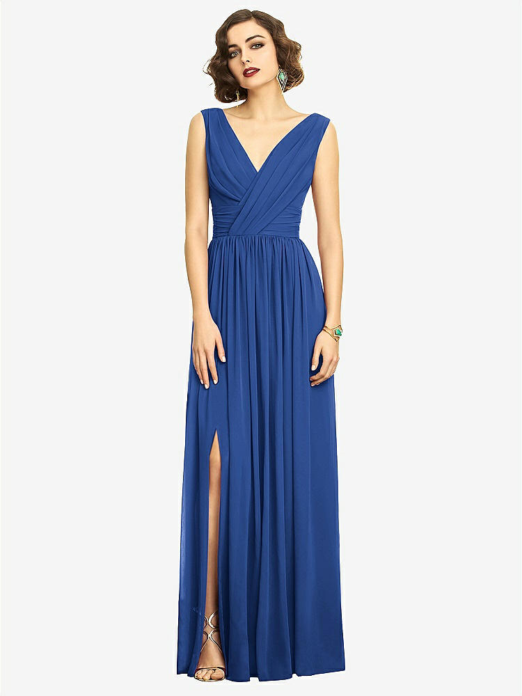 【STYLE: 2894】Sleeveless Draped Chiffon Maxi Dress with Front Slit【COLOR: Classic Blue】