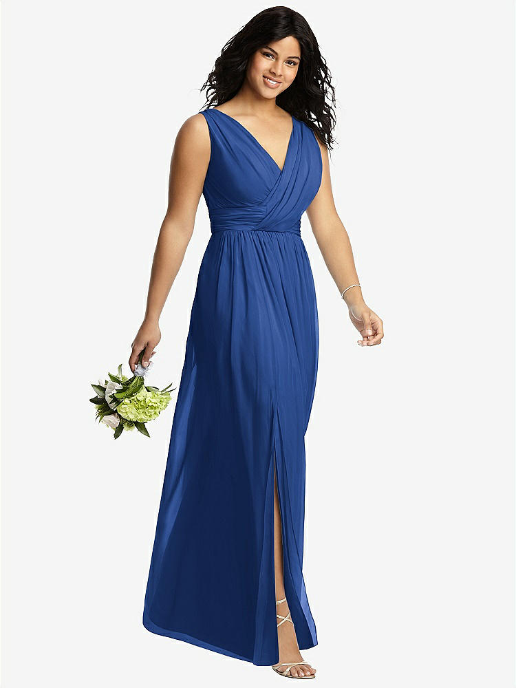 【STYLE: 2894】Sleeveless Draped Chiffon Maxi Dress with Front Slit【COLOR: Classic Blue】