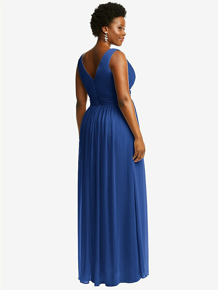 【STYLE: 2894】Sleeveless Draped Chiffon Maxi Dress with Front Slit【COLOR: Classic Blue】