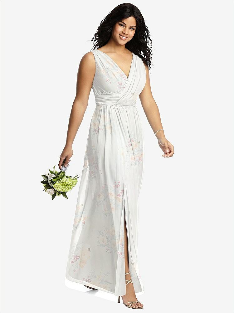 【STYLE: 2894】Sleeveless Draped Chiffon Maxi Dress with Front Slit【COLOR: Spring Fling】