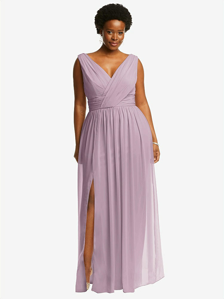 【STYLE: 2894】Sleeveless Draped Chiffon Maxi Dress with Front Slit【COLOR: Suede Rose】