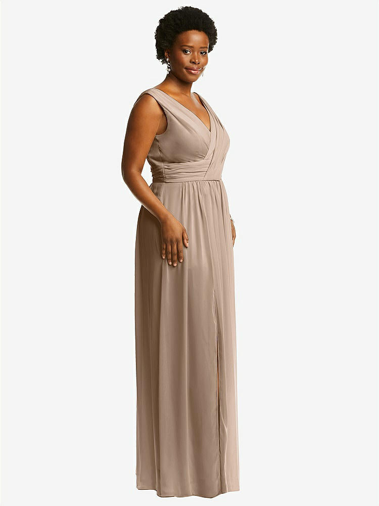 【STYLE: 2894】Sleeveless Draped Chiffon Maxi Dress with Front Slit【COLOR: Topaz】