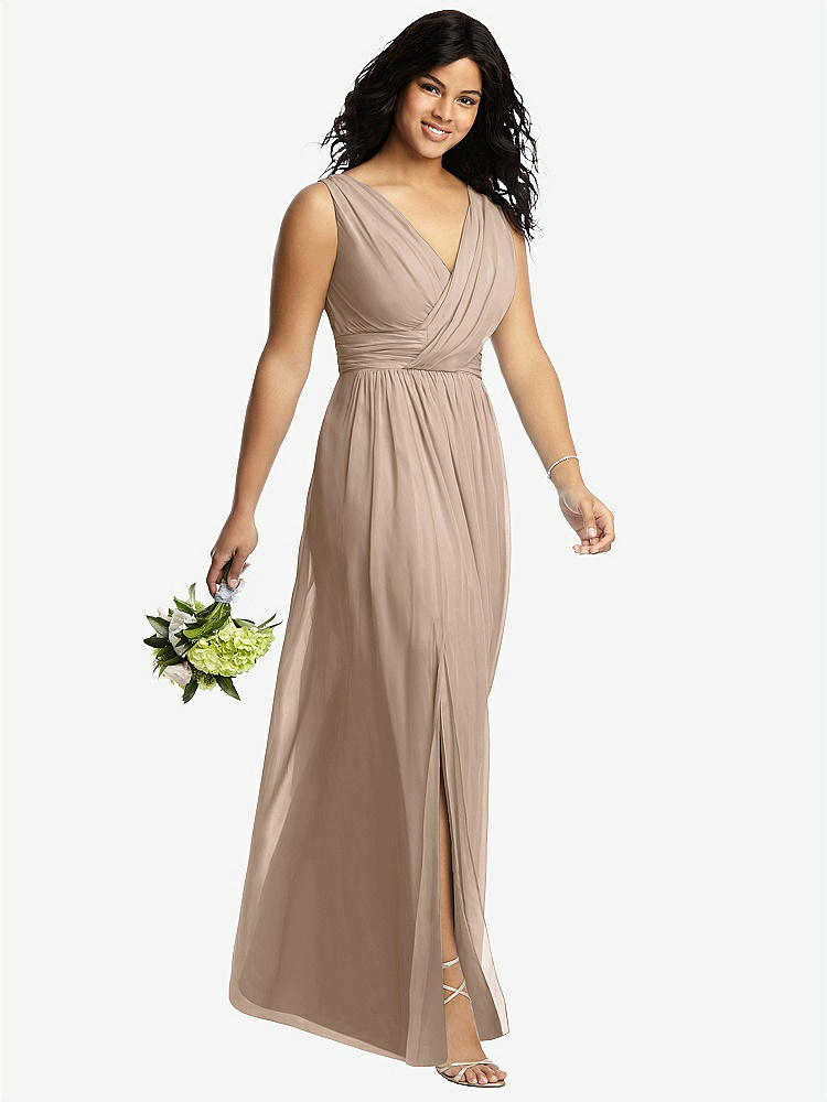 【STYLE: 2894】Sleeveless Draped Chiffon Maxi Dress with Front Slit【COLOR: Topaz】