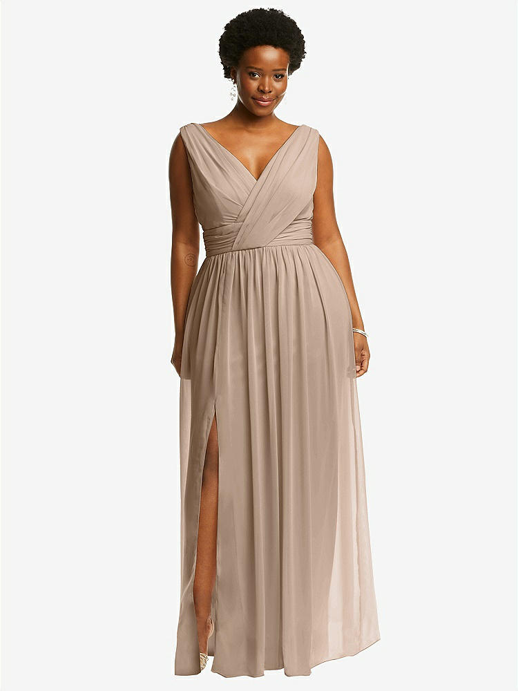 【STYLE: 2894】Sleeveless Draped Chiffon Maxi Dress with Front Slit【COLOR: Topaz】