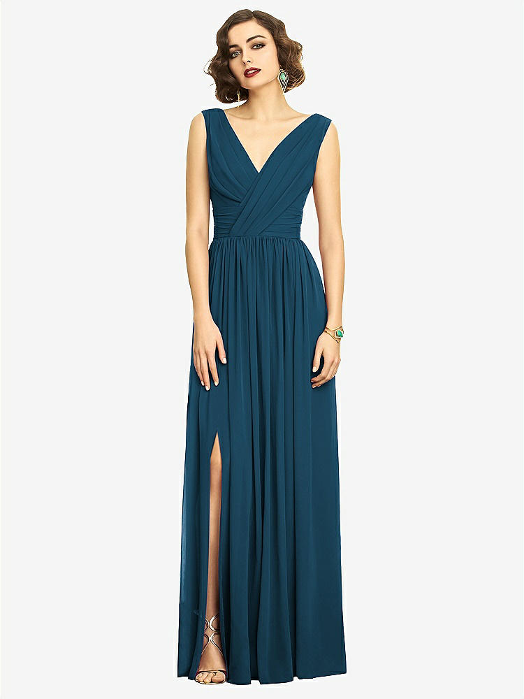 【STYLE: 2894】Sleeveless Draped Chiffon Maxi Dress with Front Slit【COLOR: Atlantic Blue】