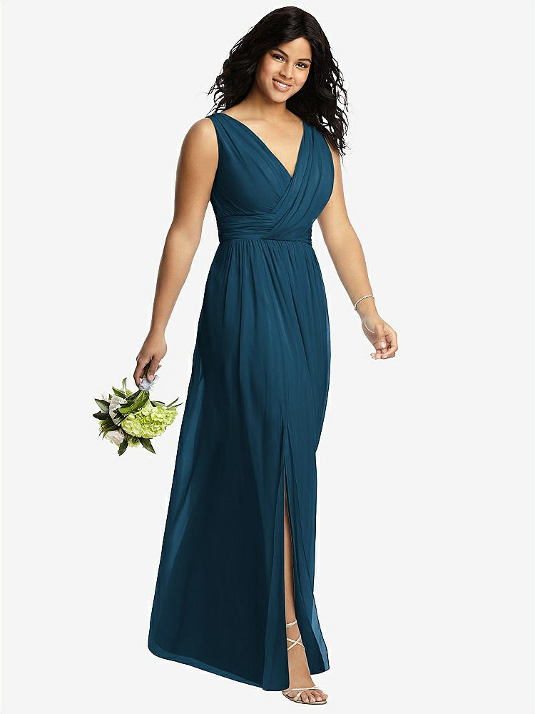 【STYLE: 2894】Sleeveless Draped Chiffon Maxi Dress with Front Slit【COLOR: Atlantic Blue】