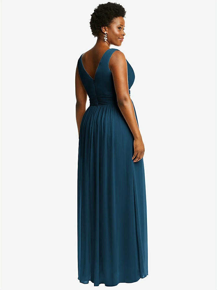【STYLE: 2894】Sleeveless Draped Chiffon Maxi Dress with Front Slit【COLOR: Atlantic Blue】