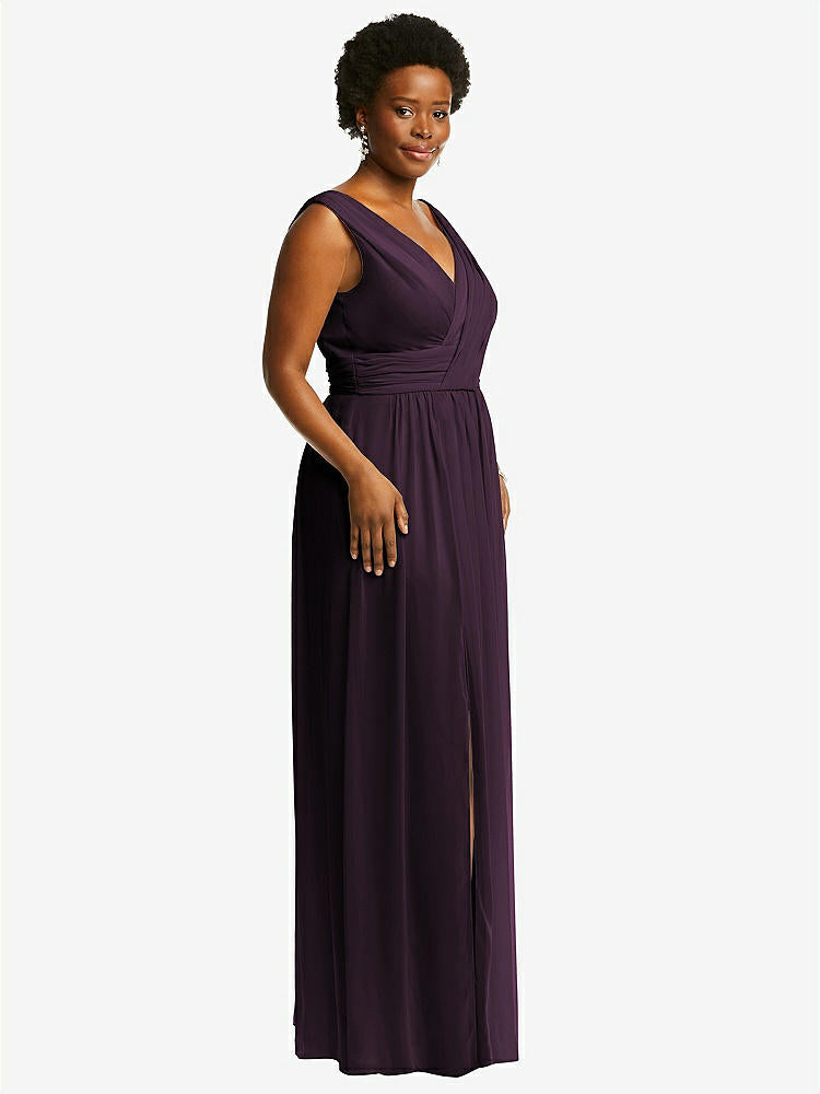 【NEW】【STYLE: 2894】ノースリーブ ドレープ シフォン マキシ ドレス 前面 スリット【COLOR: Aubergine】【SIZE: 00-30W】