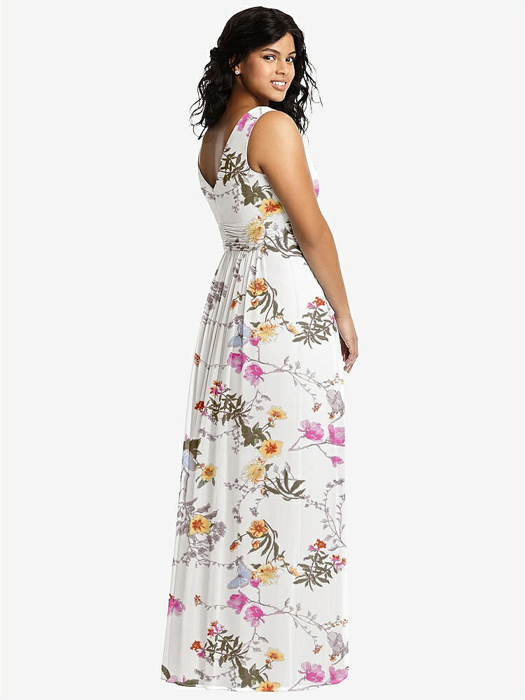 【NEW】【STYLE: 2894】ノースリーブ ドレープ シフォン マキシ ドレス 前面 スリット【COLOR: Butterfly Botanica Ivory】【SIZE: 00-30W】