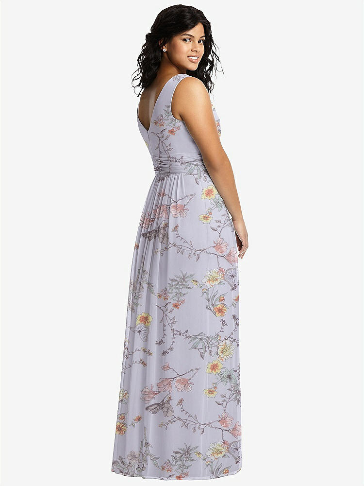 【STYLE: 2894】Sleeveless Draped Chiffon Maxi Dress with Front Slit【COLOR: Butterfly Botanica Silver Dove】