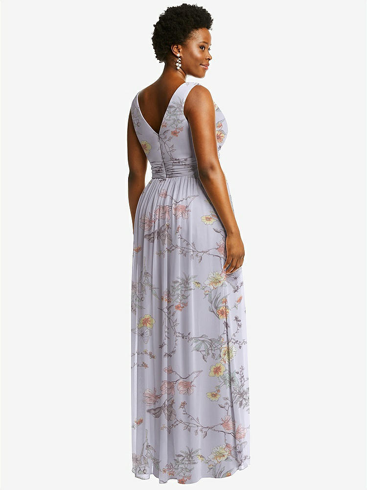 【STYLE: 2894】Sleeveless Draped Chiffon Maxi Dress with Front Slit【COLOR: Butterfly Botanica Silver Dove】