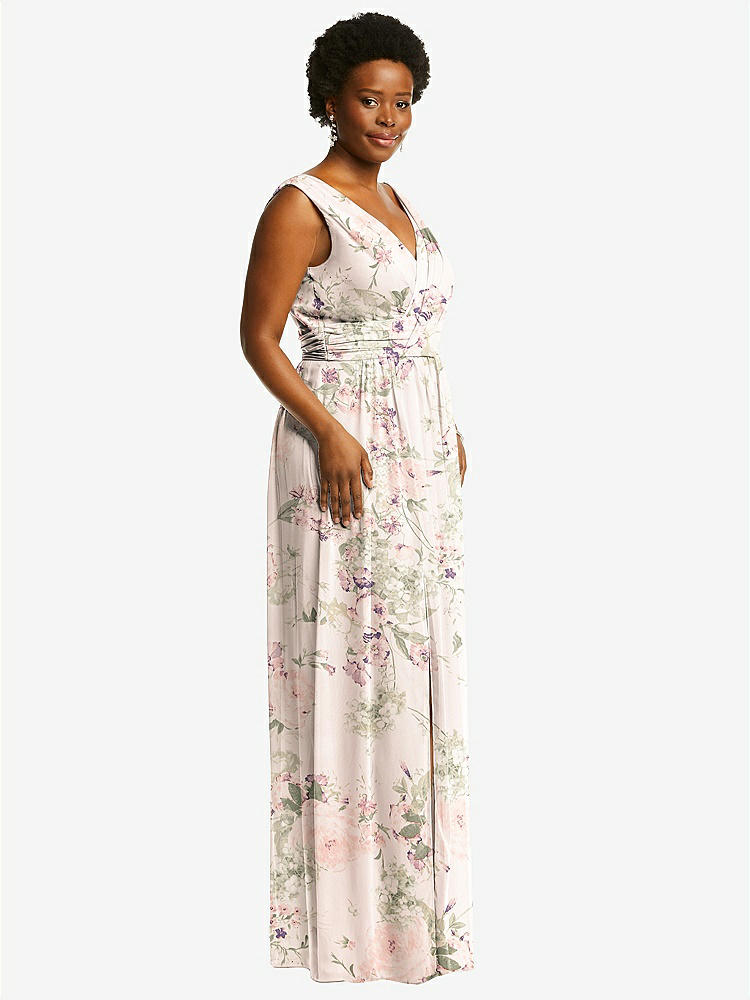 【STYLE: 2894】Sleeveless Draped Chiffon Maxi Dress with Front Slit【COLOR: Blush Garden】