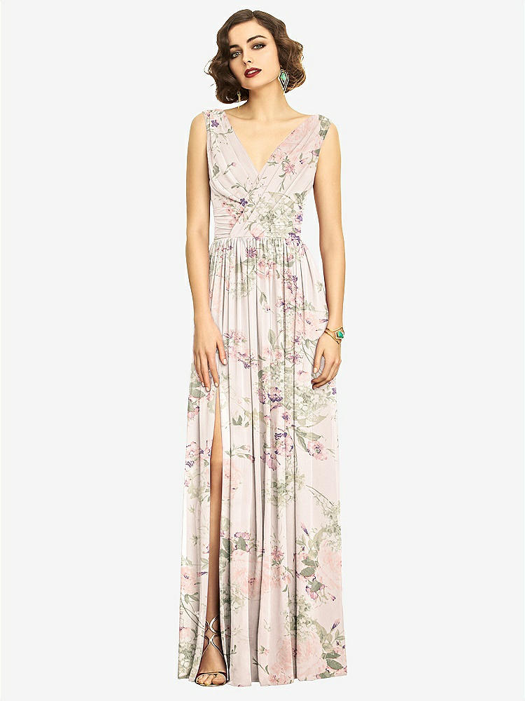 【STYLE: 2894】Sleeveless Draped Chiffon Maxi Dress with Front Slit【COLOR: Blush Garden】