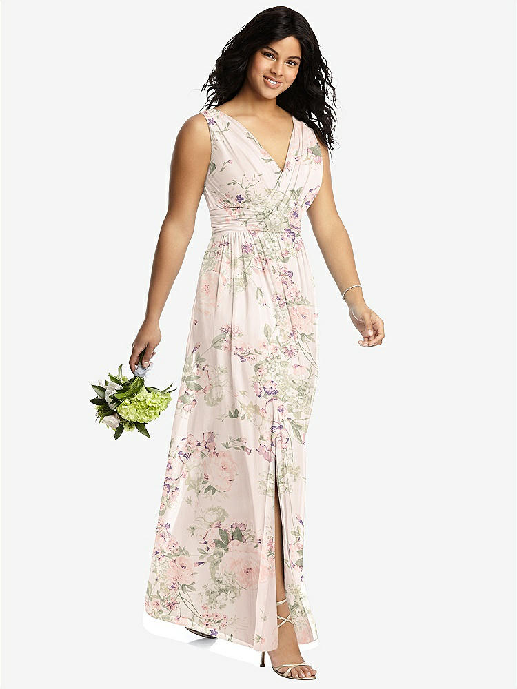 【STYLE: 2894】Sleeveless Draped Chiffon Maxi Dress with Front Slit【COLOR: Blush Garden】