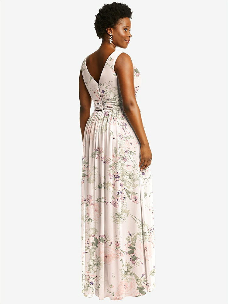 【STYLE: 2894】Sleeveless Draped Chiffon Maxi Dress with Front Slit【COLOR: Blush Garden】