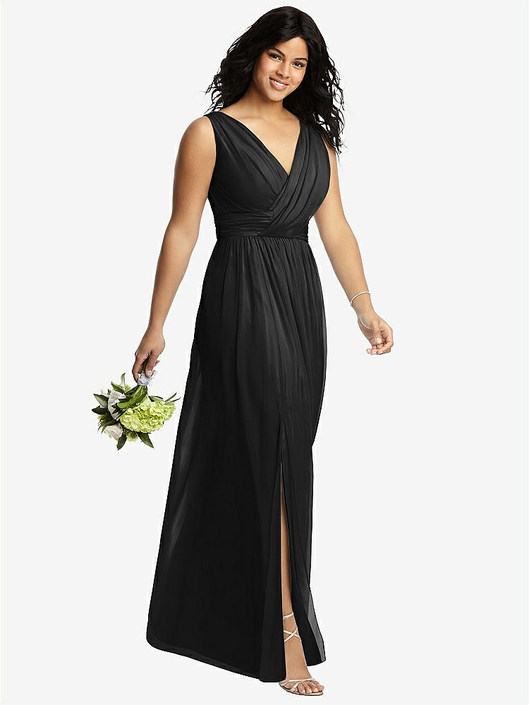 【STYLE: 2894】Sleeveless Draped Chiffon Maxi Dress with Front Slit【COLOR: Black】