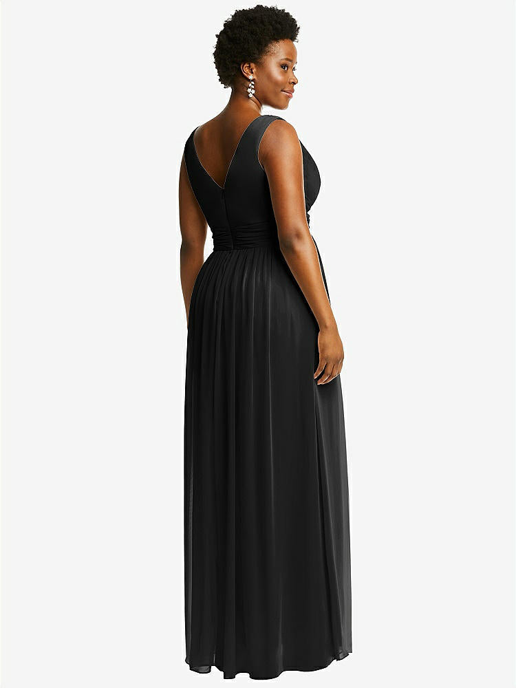 【STYLE: 2894】Sleeveless Draped Chiffon Maxi Dress with Front Slit【COLOR: Black】