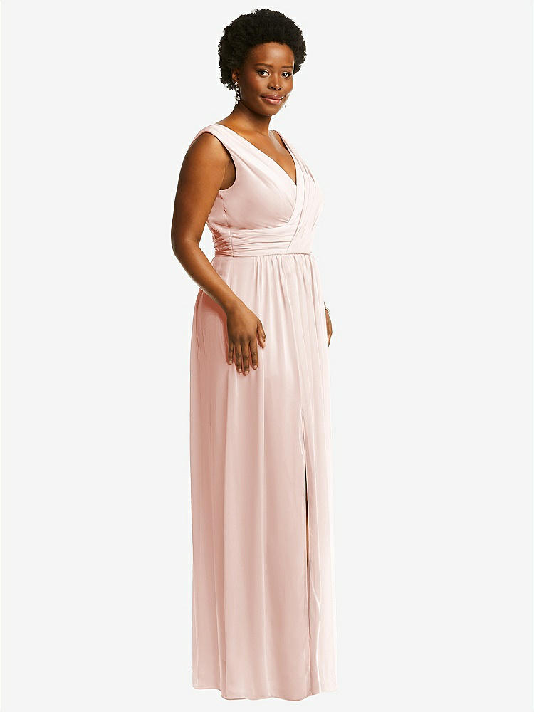 【STYLE: 2894】Sleeveless Draped Chiffon Maxi Dress with Front Slit【COLOR: Blush】