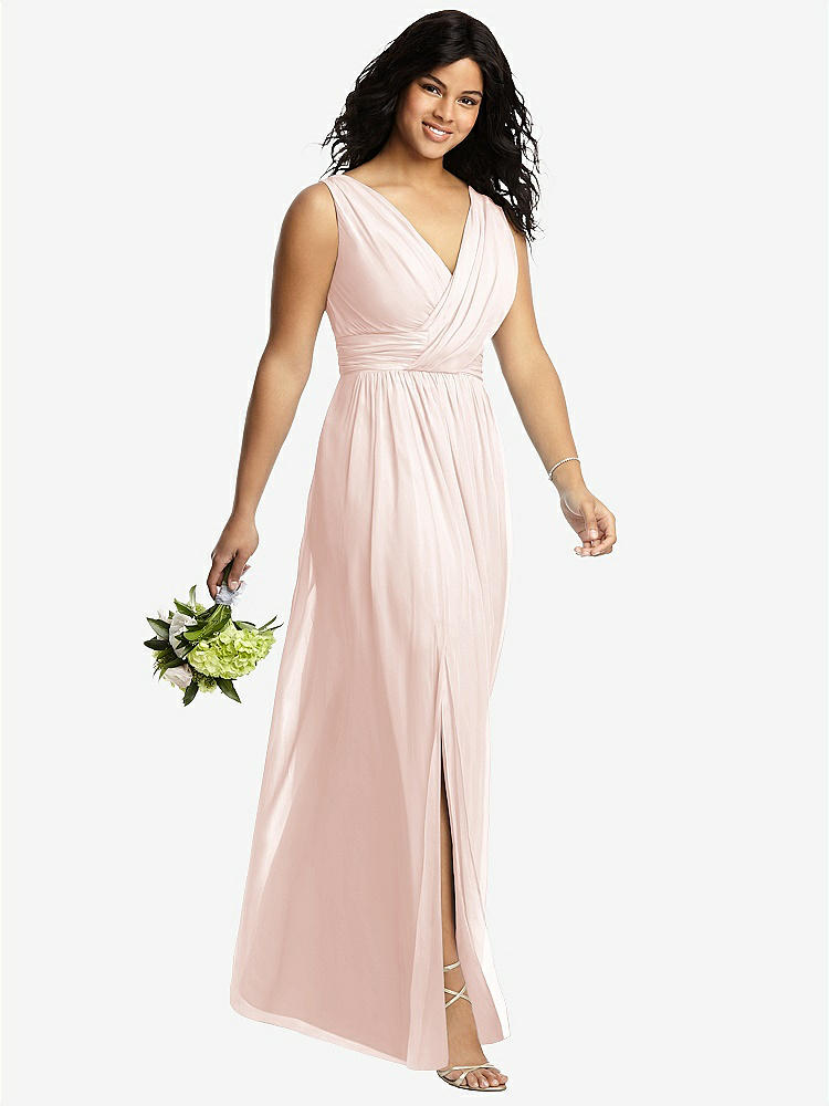 【STYLE: 2894】Sleeveless Draped Chiffon Maxi Dress with Front Slit【COLOR: Blush】