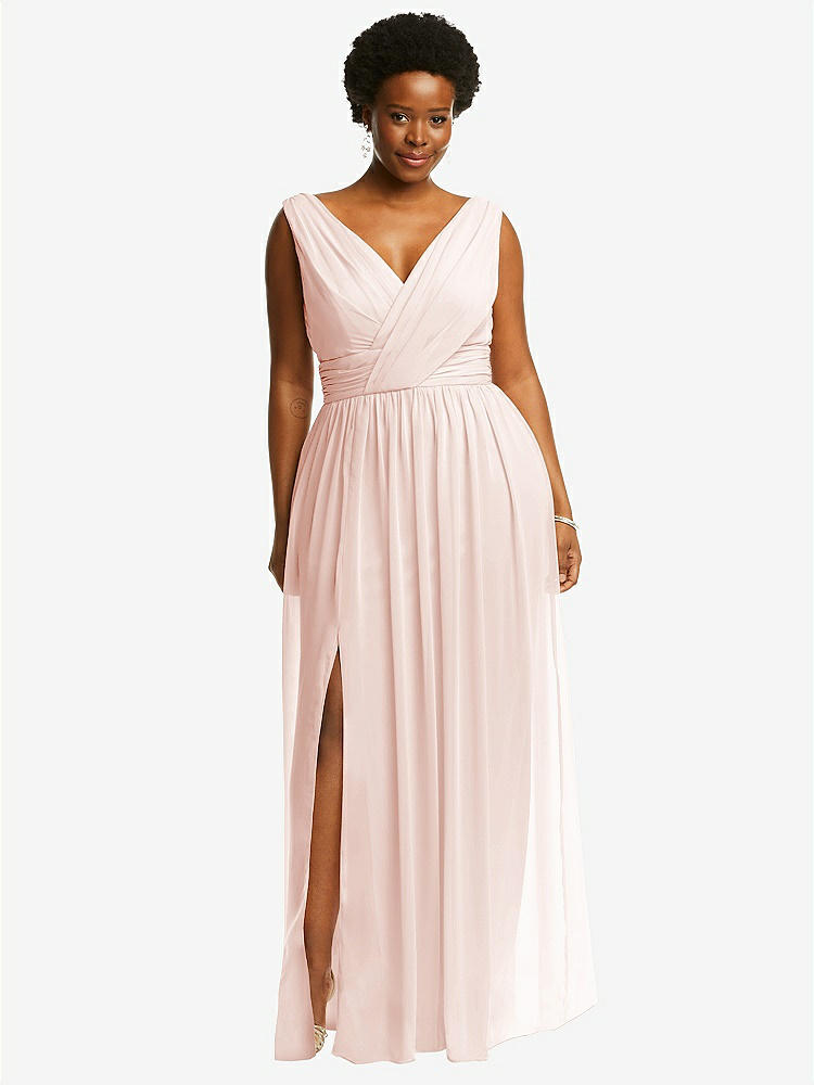 【STYLE: 2894】Sleeveless Draped Chiffon Maxi Dress with Front Slit【COLOR: Blush】