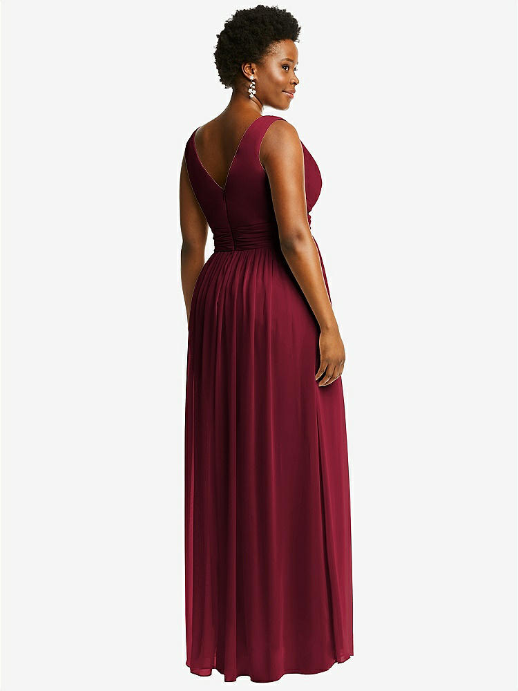 【NEW】【STYLE: 2894】ノースリーブ ドレープ シフォン マキシ ドレス 前面 スリット【COLOR: Burgundy】【SIZE: 00-30W】