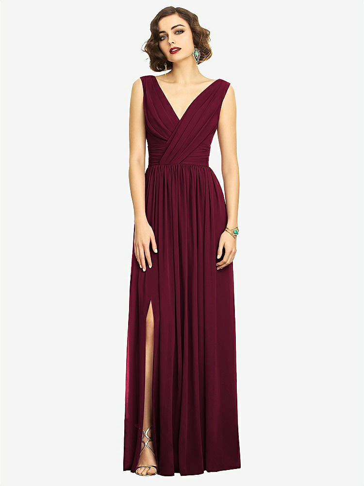【NEW】【STYLE: 2894】ノースリーブ ドレープ シフォン マキシ ドレス 前面 スリット【COLOR: Cabernet】【SIZE: 00-30W】