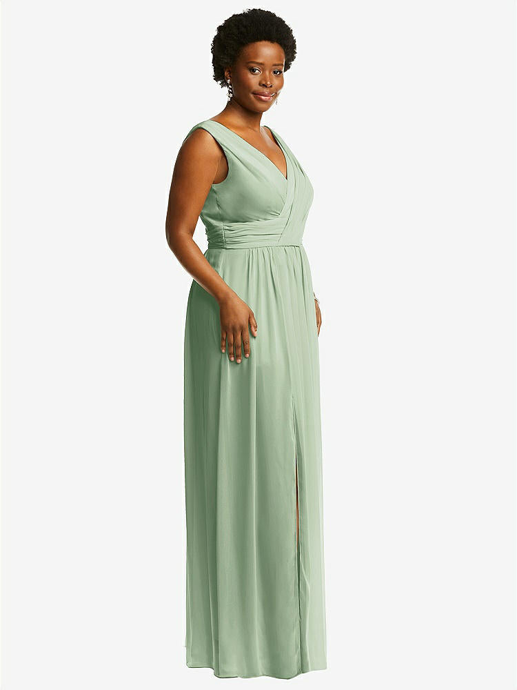 【NEW】【STYLE: 2894】ノースリーブ ドレープ シフォン マキシ ドレス 前面 スリット【COLOR: Celadon】【SIZE: 00-30W】