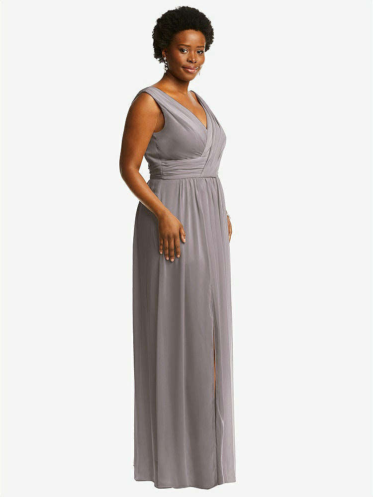 【NEW】【STYLE: 2894】ノースリーブ ドレープ シフォン マキシ ドレス 前面 スリット【COLOR: Cashmere Gray】【SIZE: 00-30W】