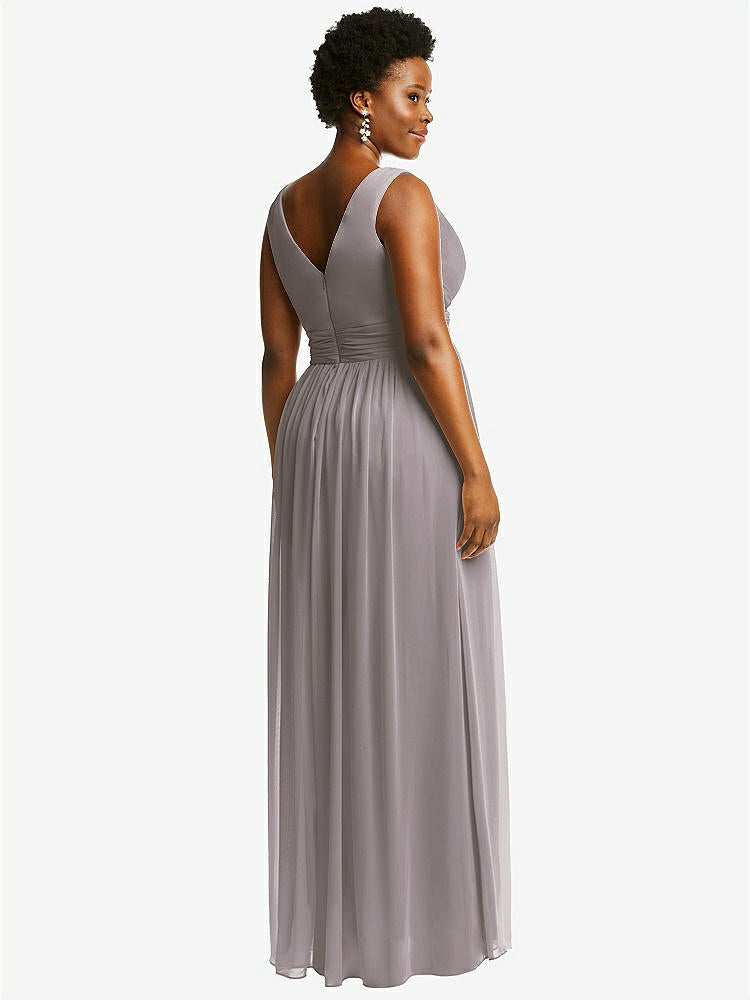 【NEW】【STYLE: 2894】ノースリーブ ドレープ シフォン マキシ ドレス 前面 スリット【COLOR: Cashmere Gray】【SIZE: 00-30W】
