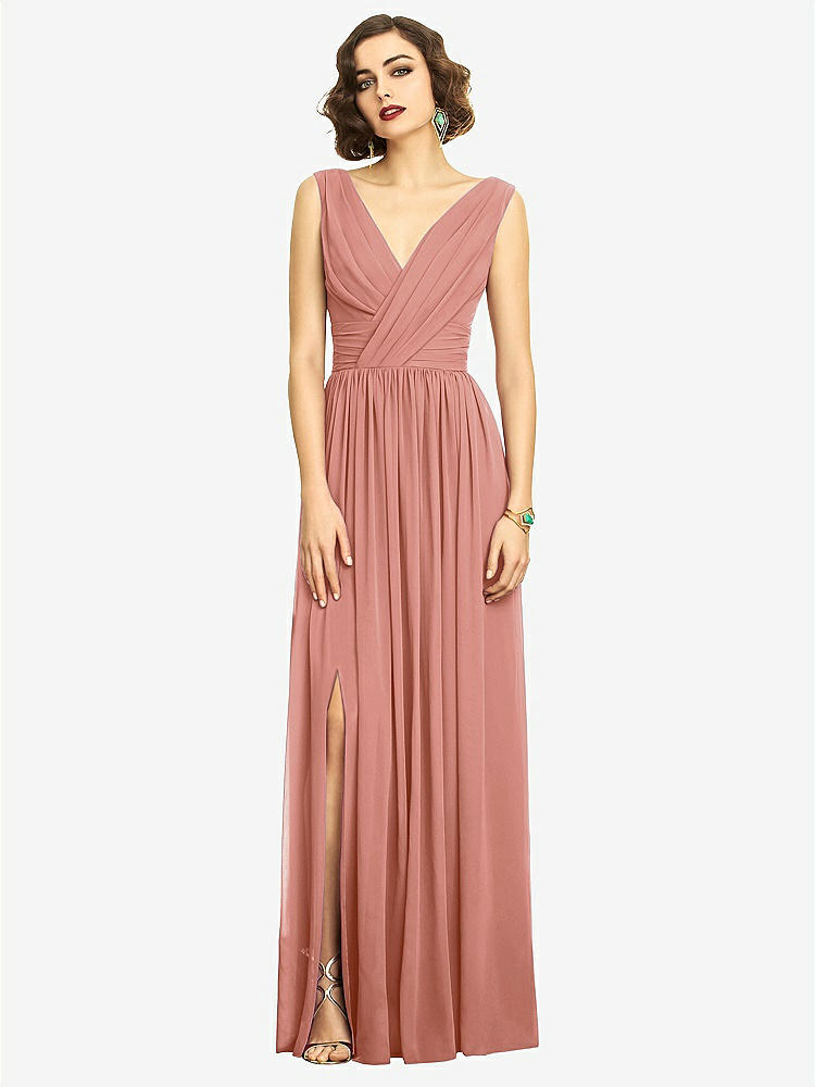 【STYLE: 2894】Sleeveless Draped Chiffon Maxi Dress with Front Slit【COLOR: Desert Rose】