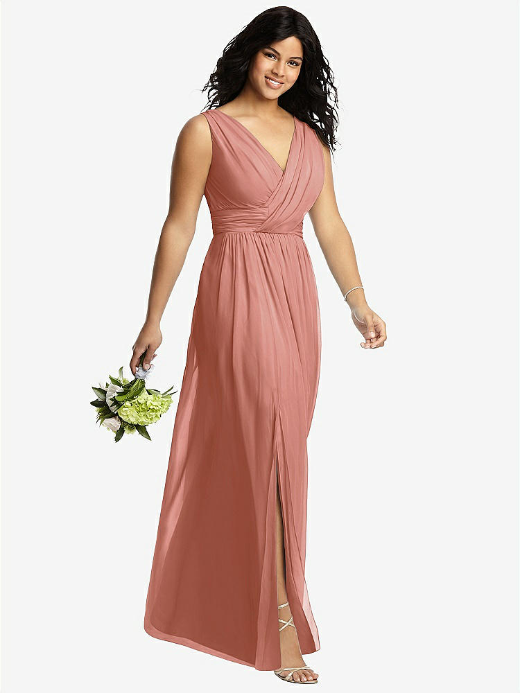 【STYLE: 2894】Sleeveless Draped Chiffon Maxi Dress with Front Slit【COLOR: Desert Rose】