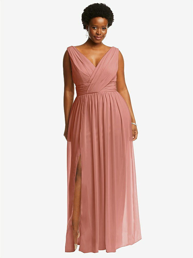【STYLE: 2894】Sleeveless Draped Chiffon Maxi Dress with Front Slit【COLOR: Desert Rose】