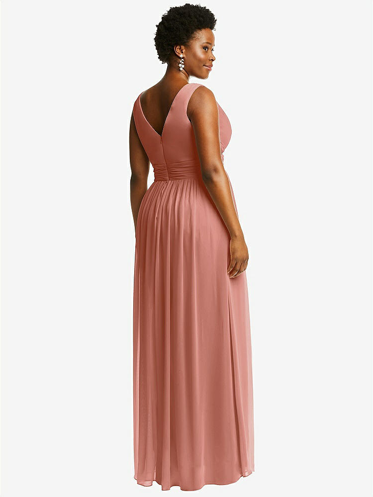 【STYLE: 2894】Sleeveless Draped Chiffon Maxi Dress with Front Slit【COLOR: Desert Rose】