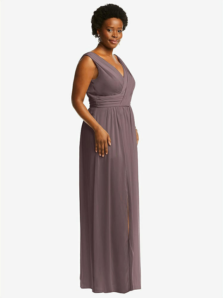 【STYLE: 2894】Sleeveless Draped Chiffon Maxi Dress with Front Slit【COLOR: French Truffle】