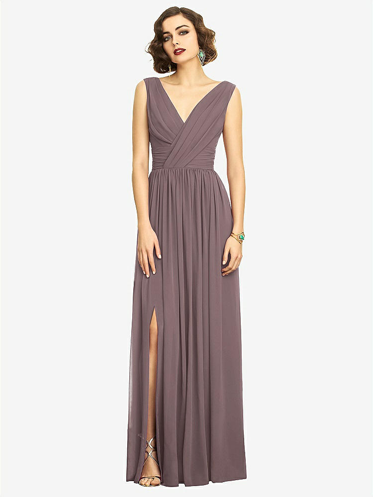 【STYLE: 2894】Sleeveless Draped Chiffon Maxi Dress with Front Slit【COLOR: French Truffle】