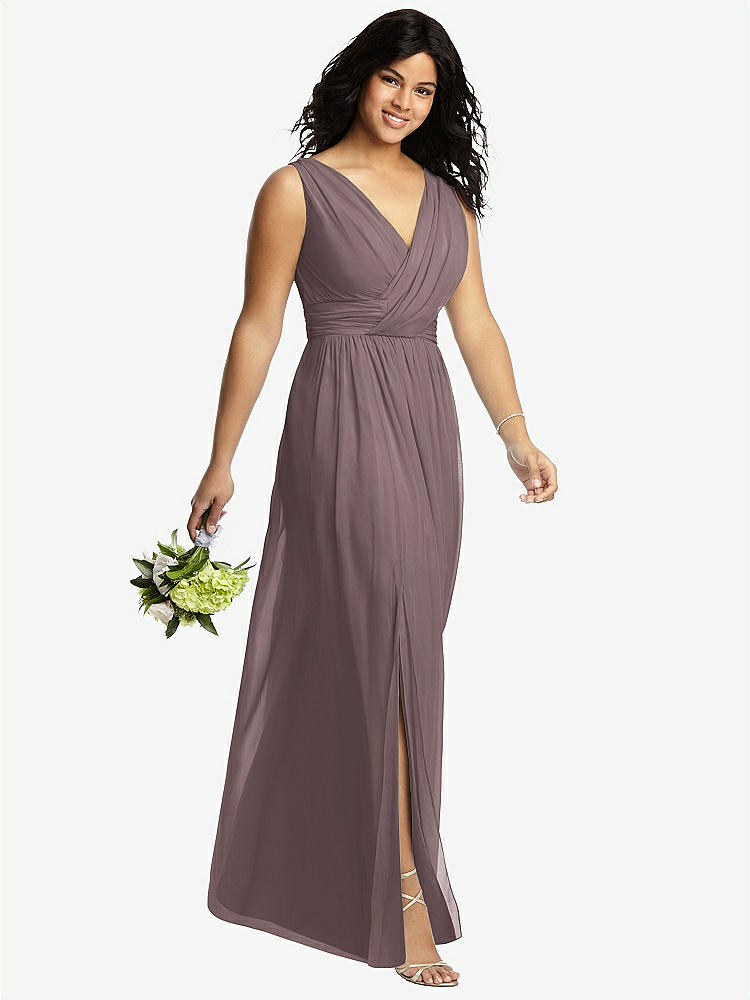 【STYLE: 2894】Sleeveless Draped Chiffon Maxi Dress with Front Slit【COLOR: French Truffle】