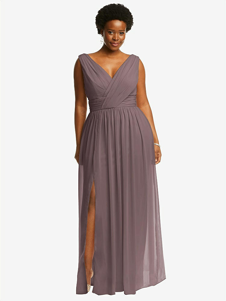 【STYLE: 2894】Sleeveless Draped Chiffon Maxi Dress with Front Slit【COLOR: French Truffle】