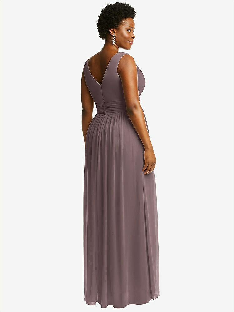 【STYLE: 2894】Sleeveless Draped Chiffon Maxi Dress with Front Slit【COLOR: French Truffle】