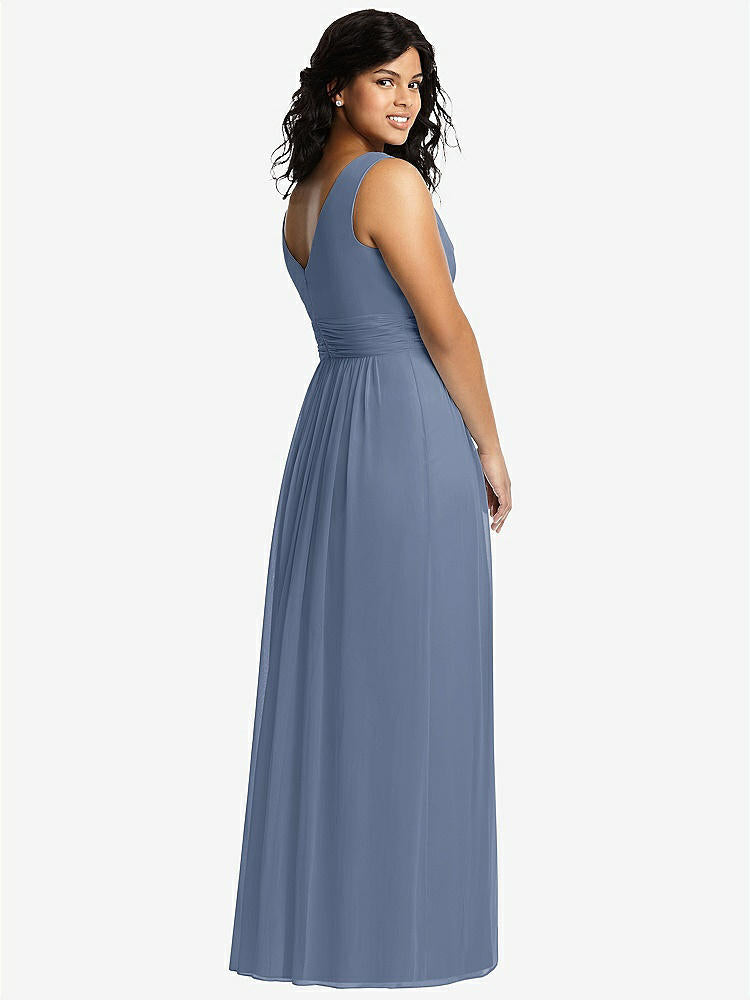 【STYLE: 2894】Sleeveless Draped Chiffon Maxi Dress with Front Slit【COLOR: Larkspur Blue】