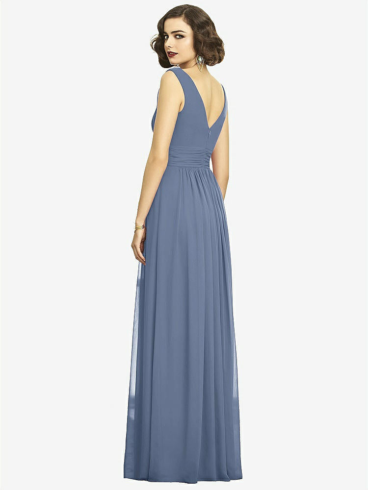 【STYLE: 2894】Sleeveless Draped Chiffon Maxi Dress with Front Slit【COLOR: Larkspur Blue】