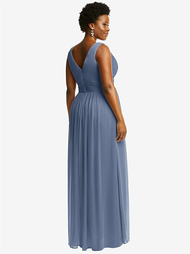 【STYLE: 2894】Sleeveless Draped Chiffon Maxi Dress with Front Slit【COLOR: Larkspur Blue】
