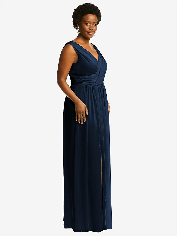 【STYLE: 2894】Sleeveless Draped Chiffon Maxi Dress with Front Slit【COLOR: Midnight Navy】