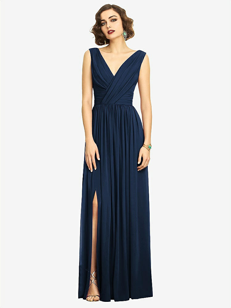 【STYLE: 2894】Sleeveless Draped Chiffon Maxi Dress with Front Slit【COLOR: Midnight Navy】