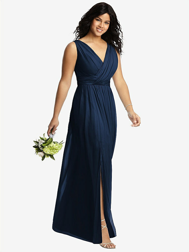 【STYLE: 2894】Sleeveless Draped Chiffon Maxi Dress with Front Slit【COLOR: Midnight Navy】